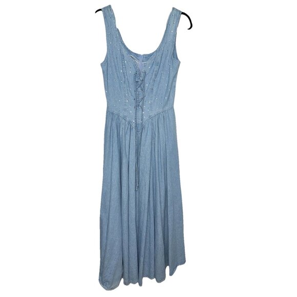Decisions Dresses & Skirts - Vintage Denim Tank Dress 6 Rhinestone Fit Flare Old Western 80’s Tie Front P